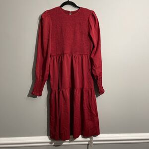 CUPSHE Womens Red Smocked A-Line Dress Medium Long Sleeve Ruffle